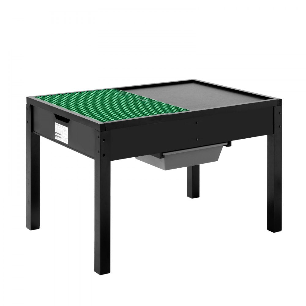 VEVOR Kids Wooden Activity Table, Building Blocks Double-Sided Tabletop, Multi-Purpose Activity Play Table with 2 Storage Bins for Kids 3+ Years, Large Storage Space, Present for Boys & Girls, Black