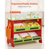 VEVOR Wooden Puppet Theater with Curtains, 2-in-1 Reversible Play Store, Double-Sided Grocery Store Playset with Chalkboard & Cash Register, Kids Pretend Play Market Stand, Gift for Boys & Girls