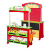 VEVOR Wooden Puppet Theater with Curtains, 2-in-1 Reversible Play Store, Double-Sided Grocery Store Playset with Chalkboard & Cash Register, Kids Pretend Play Market Stand, Gift for Boys & Girls