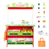 VEVOR Wooden Puppet Theater with Curtains, 2-in-1 Reversible Play Store, Double-Sided Grocery Store Playset with Chalkboard & Cash Register, Kids Pretend Play Market Stand, Gift for Boys & Girls