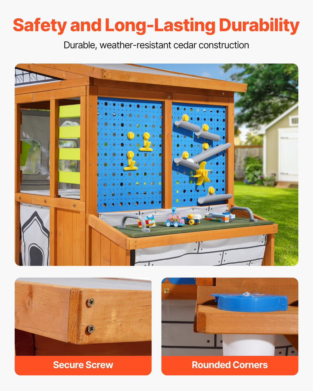 Safety and durability details (secure screws, rounded corners)