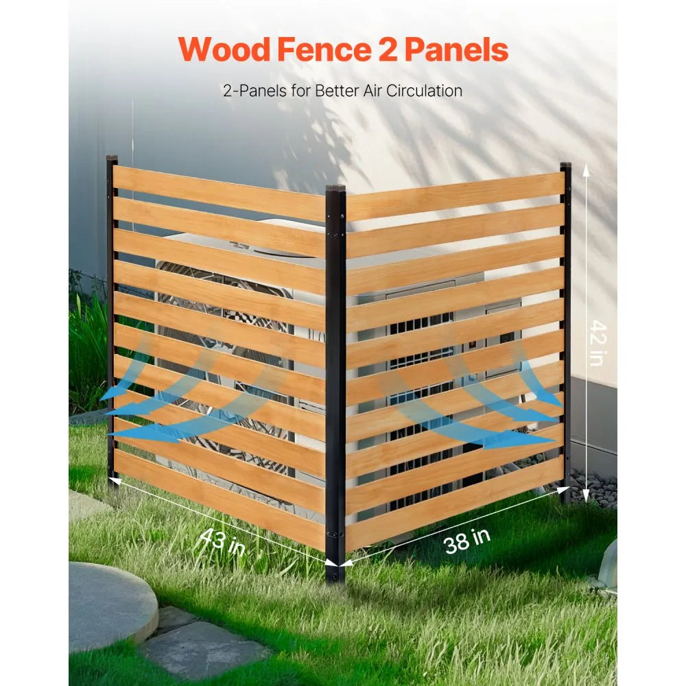 VEVOR Wood Privacy Fence, 38" W x 42" L, 2-Panel Slatted Air Conditioner Fence Screen, Pool Equipment Enclosure with Metal Stakes, Easy DIY Installation, Outdoor Trash Can Hider for Garden Decoration