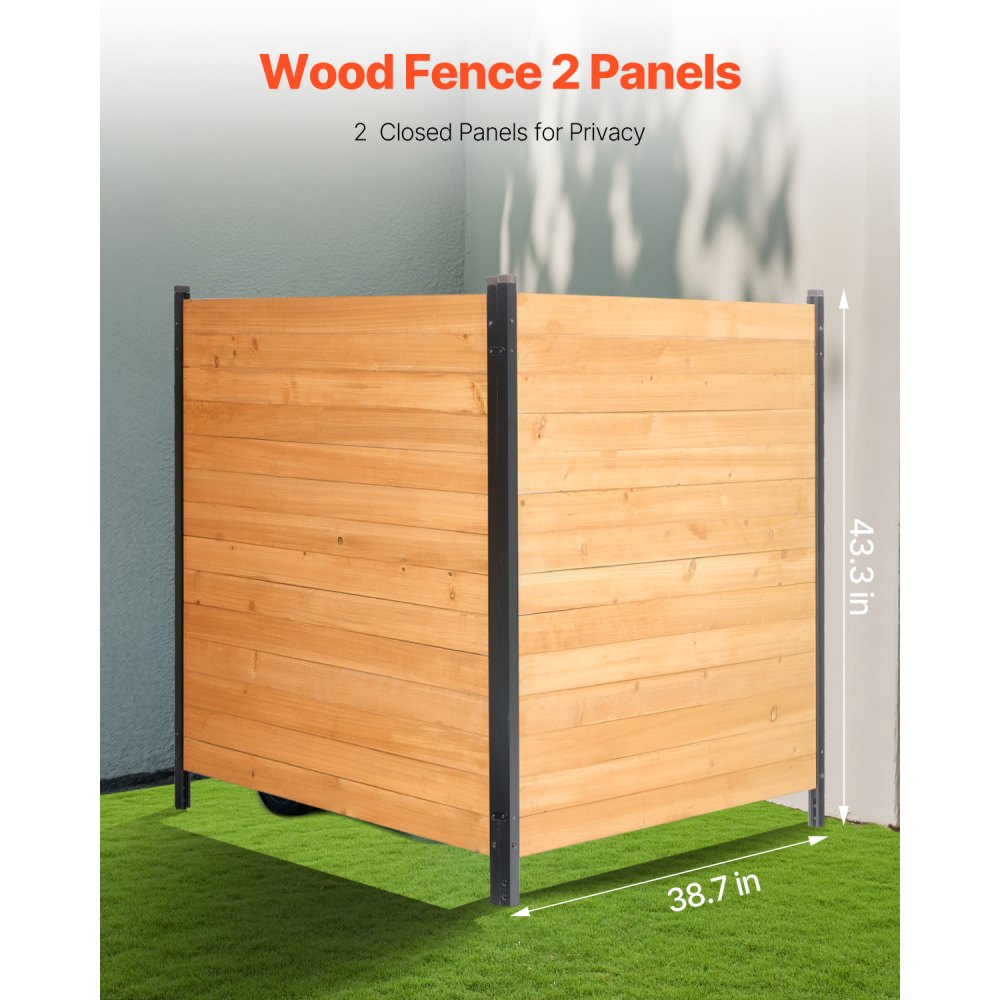VEVOR Wood Privacy Fence, 38" W x 42" L, 2 Panel Solid Air Conditioner Fence Screen, Pool Equipment Enclosure with Metal Stakes, Easy DIY Installation, Outdoor Trash Can Hider for Garden Decoration