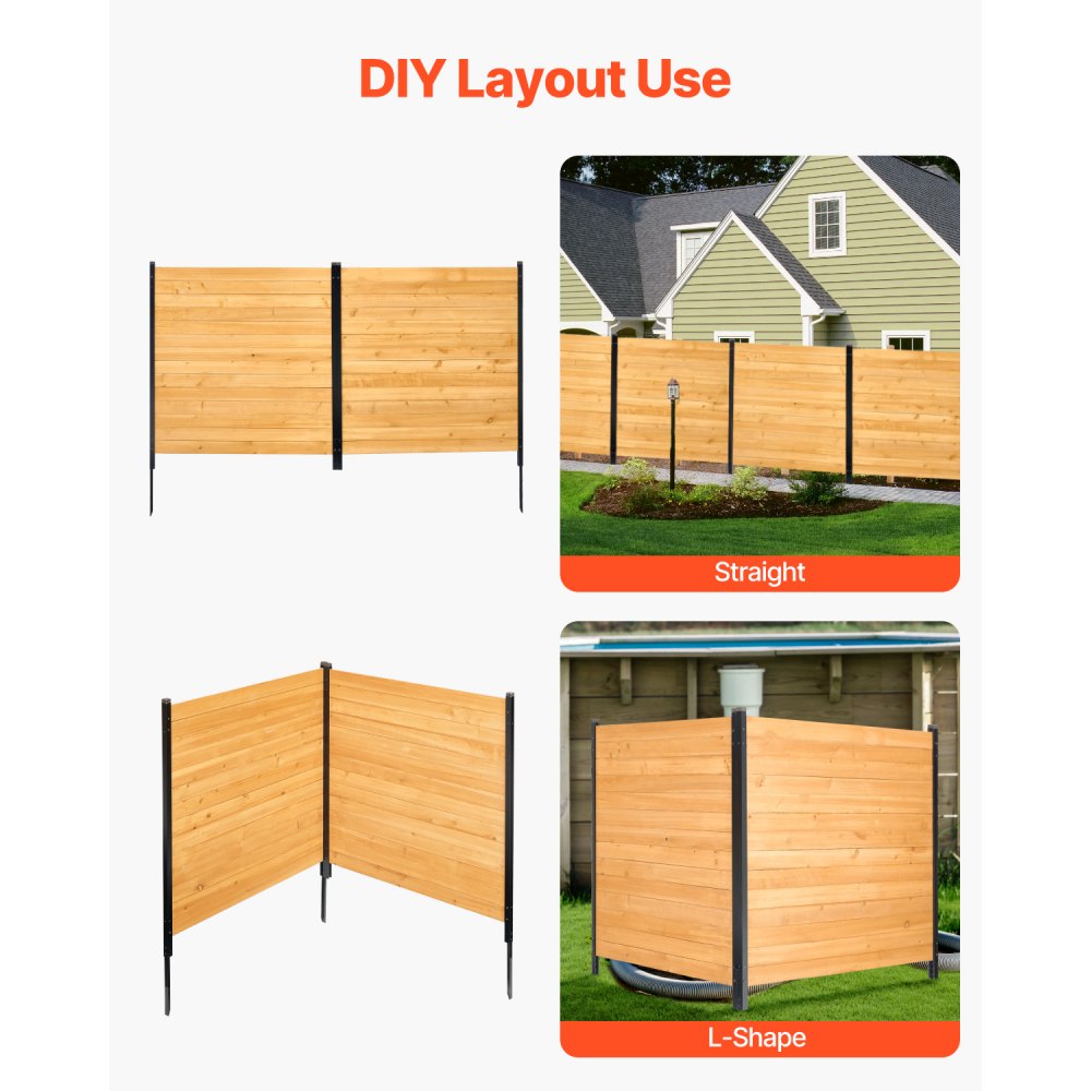 VEVOR Wood Privacy Fence, 38" W x 42" L, 2 Panel Solid Air Conditioner Fence Screen, Pool Equipment Enclosure with Metal Stakes, Easy DIY Installation, Outdoor Trash Can Hider for Garden Decoration
