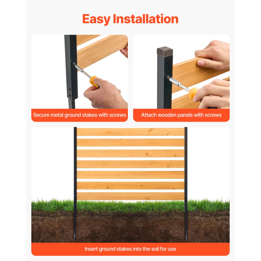 VEVOR Wood Privacy Fence, 39" W x 61" L, 1-Panel Air Conditioner Fence Screen, Pool Equipment Enclosure with Metal Stakes, Easy DIY Installation, Outdoor Trash Can Hider for Garden Decoration