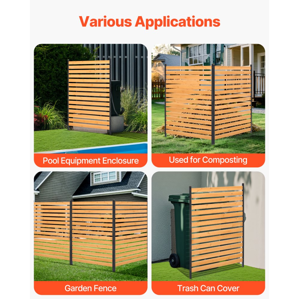 VEVOR Wood Privacy Fence, 39" W x 61" L, 1-Panel Air Conditioner Fence Screen, Pool Equipment Enclosure with Metal Stakes, Easy DIY Installation, Outdoor Trash Can Hider for Garden Decoration