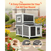VEVOR Outdoor Cat House, 2-Story Wooden Cat Shelter for 3 Outside Cats in Winter, Elevated Feral Kitty Shelter with Stairs, Clear Window & Flap Doors, Waterproof Cats Condos for Garden 42 × 25 × 34 in