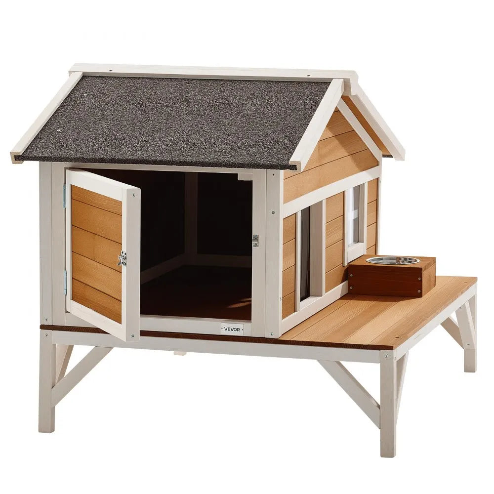 VEVOR Insulated Cat House, All-Around Foam Insulation Elevated Cat Shelter, Wooden Feral Kitty Shelter with Large Platform, Waterproof Cats Condos for Indoor & Outdoor Cats in Winter 43.5x33.5x31 in