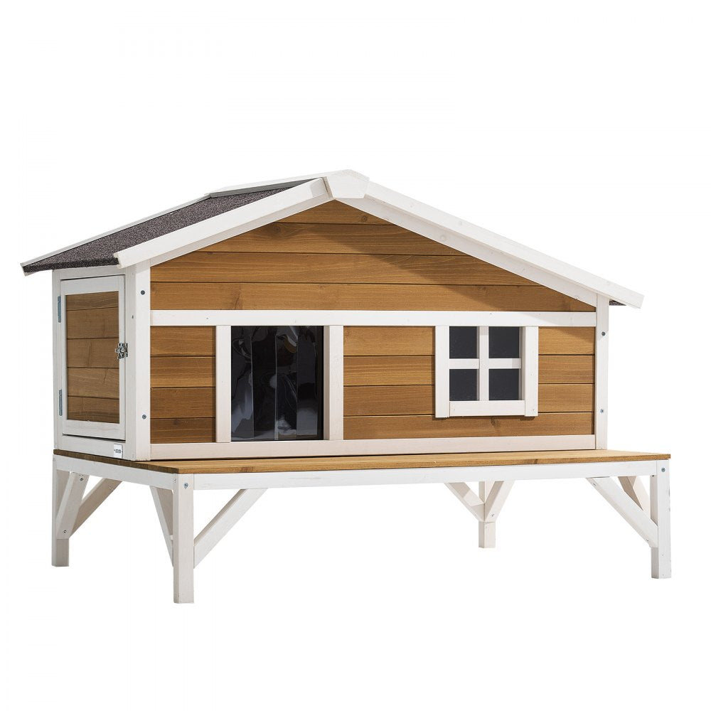 VEVOR Insulated Cat House, All-Around Foam Insulation Elevated Cat Shelter, Wooden Feral Kitty Shelter with Large Platform, Waterproof Cats Condos for Indoor & Outdoor Cats in Winter 43.5x33.5x31 in