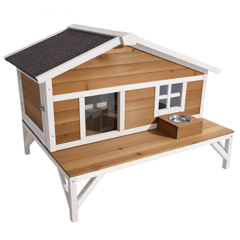 VEVOR Insulated Cat House, All-Around Foam Insulation Elevated Cat Shelter, Wooden Feral Kitty Shelter with Large Platform, Waterproof Cats Condos for Indoor & Outdoor Cats in Winter 43.5x33.5x31 in