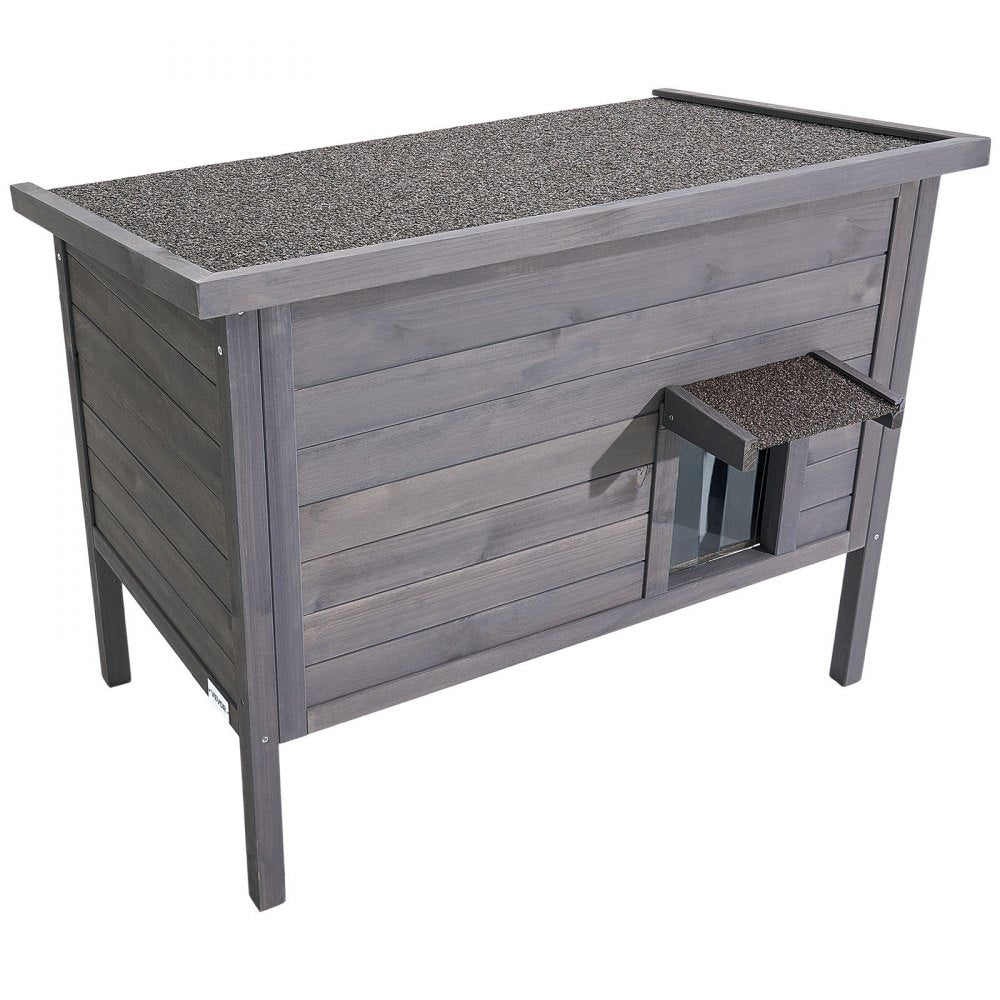 VEVOR Heated Cat House, Insulated Wooden Cat House for Outdoor Cats, Waterproof Feral Kitty Shelter with Heating Pad, PVC Flap Door & Openable Asphalt Roof for 1-3 Cats in Winter, 34 x 21 x 27 in