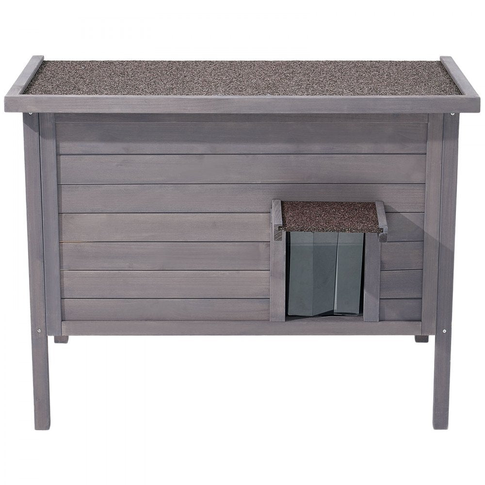 VEVOR Heated Cat House, Insulated Wooden Cat House for Outdoor Cats, Waterproof Feral Kitty Shelter with Heating Pad, PVC Flap Door & Openable Asphalt Roof for 1-3 Cats in Winter, 34 x 21 x 27 in