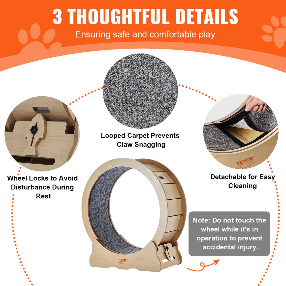 VEVOR Cat Exercise Wheel, Large Cat Treadmill Wheel for Indoor Cats, 29.5 inch Cat Running Wheel with Detachable Carpet and Cat Teaser for Running/Walking/Training, Suitable for Most Cats