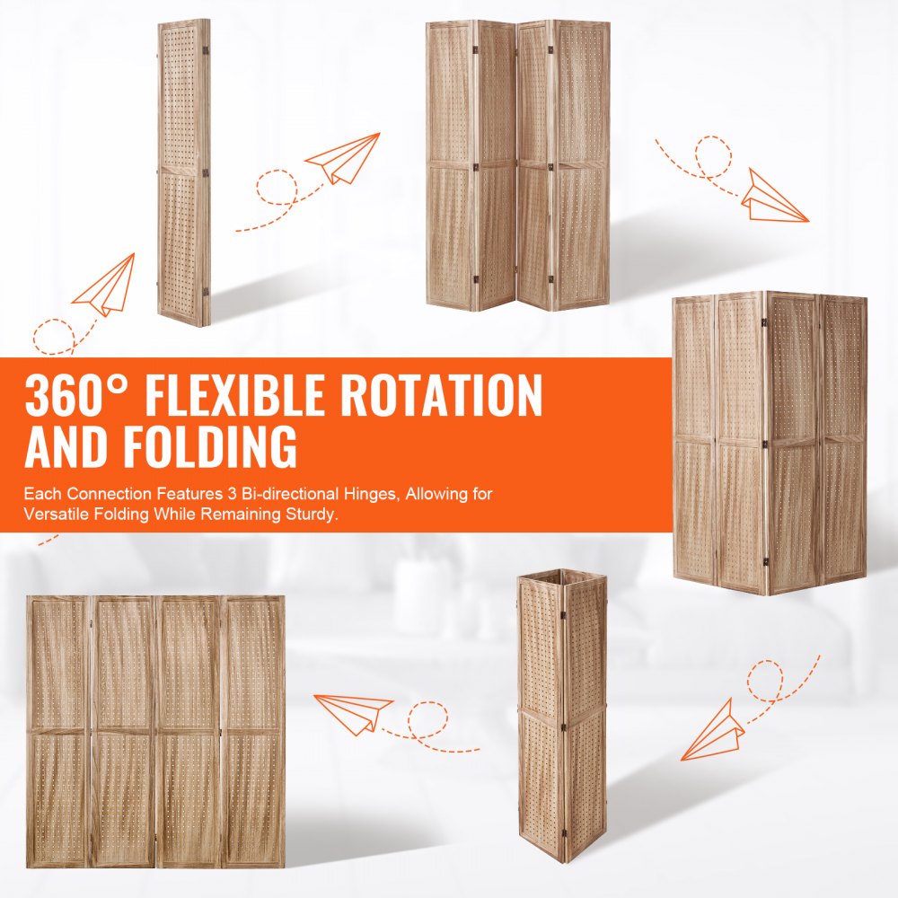 VEVOR Wood Room Divider, 4 Panel Wood Folding Privacy Screen, 66.9 Inches Tall Indoor Carved Partition Divider, Portable Decoration Screen, for Room Separation, Home, Office, Restaurant & Bedroom