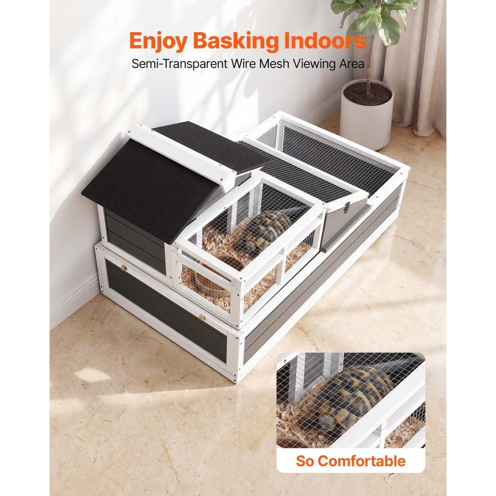 VEVOR Tortoise Habitat 4-Room Wooden Tortoise House with Balcony 2 Stories, for Small Animals Indoor Outdoor, Built-in Ramp, Indoor Large Turtle Enclosure Reptile Cage with Openable Roof, Viewing Area