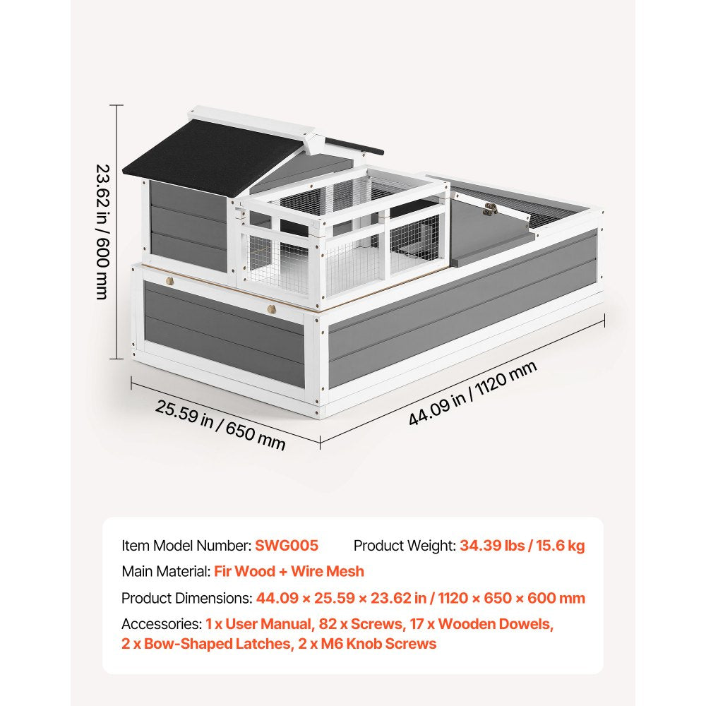 VEVOR Tortoise Habitat 4-Room Wooden Tortoise House with Balcony 2 Stories, for Small Animals Indoor Outdoor, Built-in Ramp, Indoor Large Turtle Enclosure Reptile Cage with Openable Roof, Viewing Area