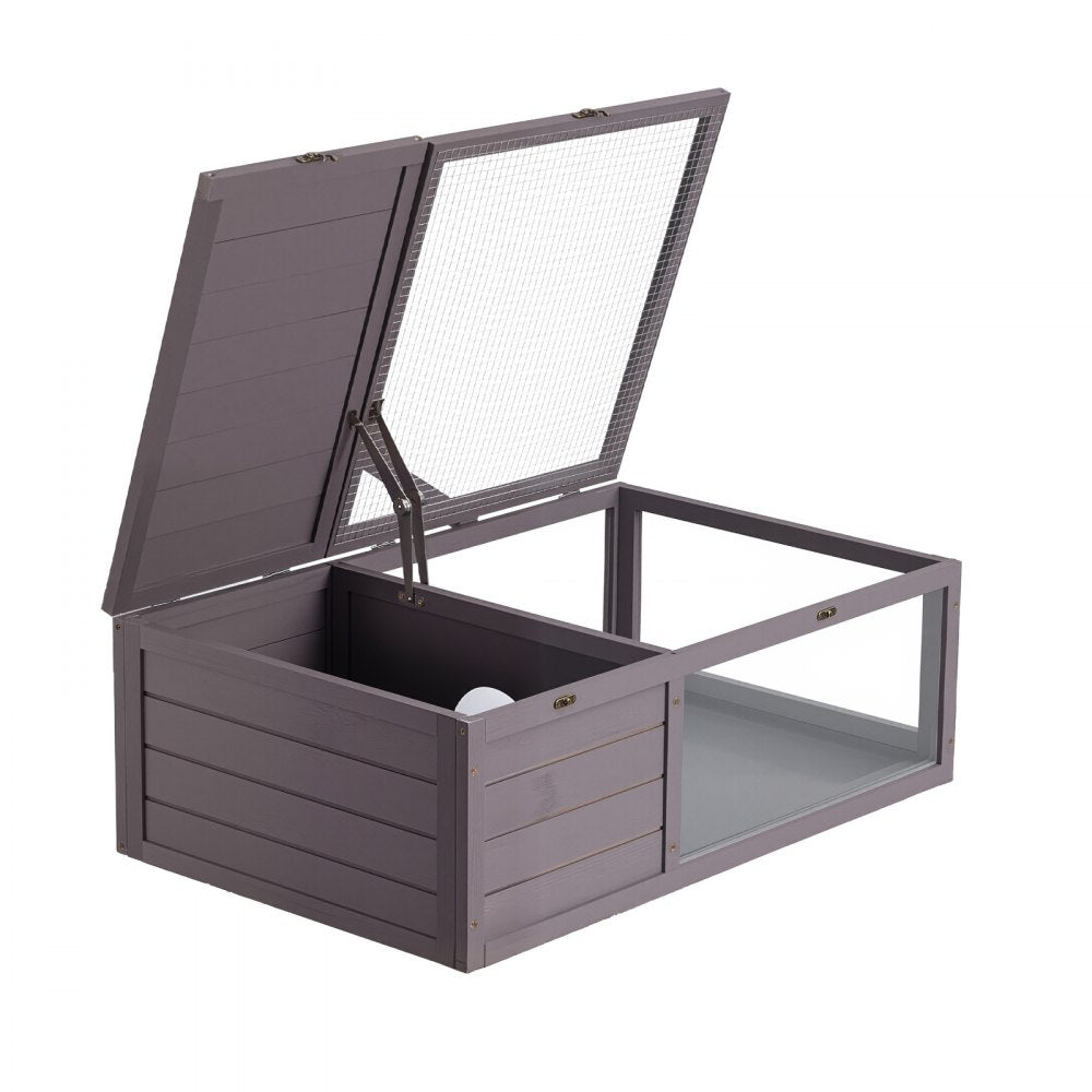 VEVOR Tortoise Habitat 2-Room Wooden Tortoise House with Pull-Out Tray, for Small Animals Indoor Outdoor, Lamp Stand, Large Turtle Enclosure Reptile Cage with Openable Roof, Acrylic Viewing Window