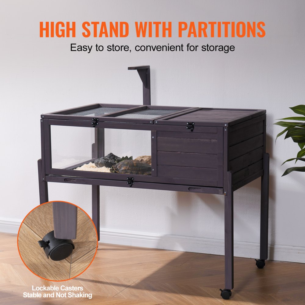 VEVOR Tortoise Habitat, Wooden Tortoise House Indoor & Outdoor, Rolling Tortoise Enclosure with Light Stand, Reptile Enclosure Small Animal Cage with Stand Legs, Wheels, for Gecko, Lizard, Snake