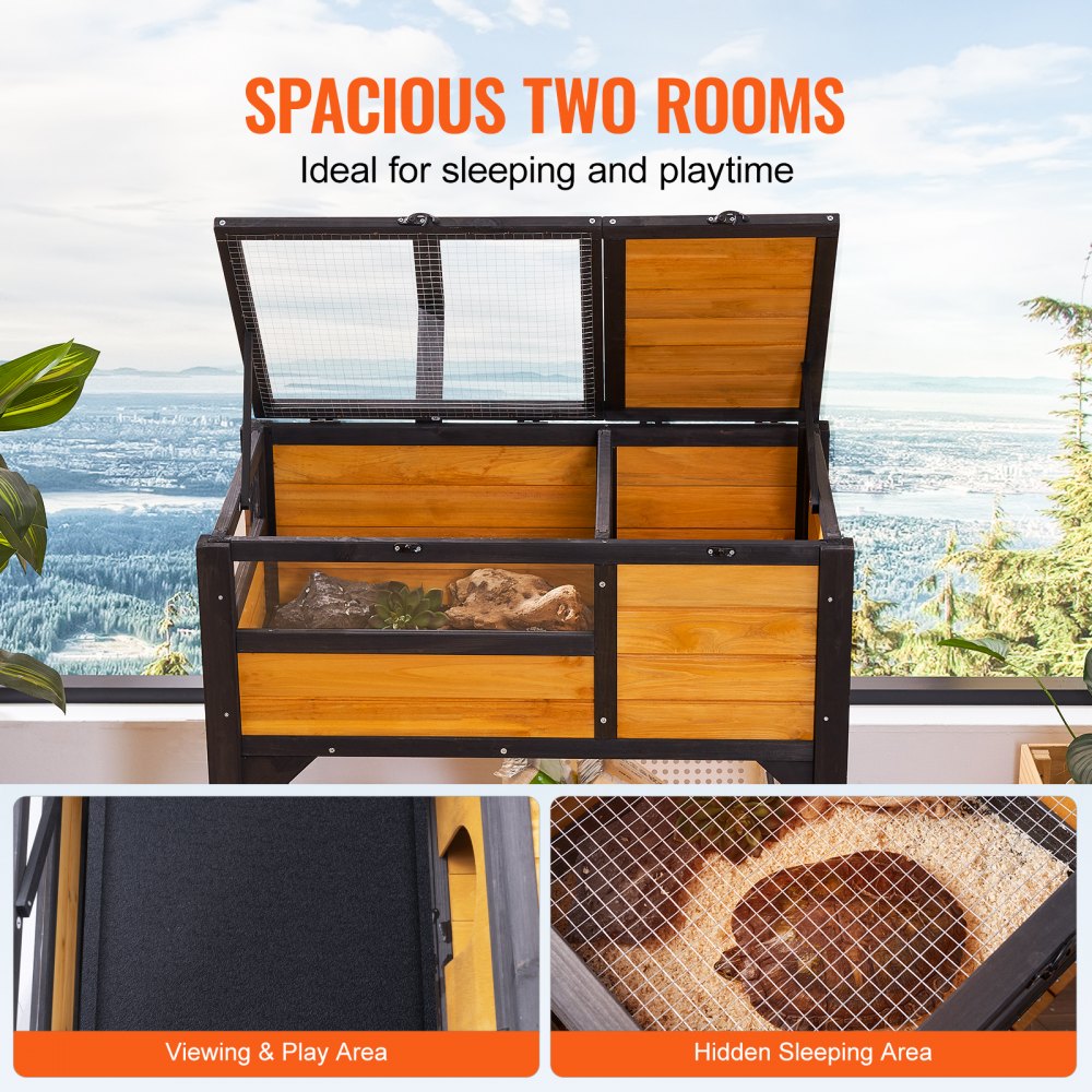 VEVOR Tortoise Habitat, Wooden Tortoise House Indoor & Outdoor, Tortoise Enclosure with Light Stand, Reptile Enclosure Small Animal Cage with Stand Legs for Gecko, Lizard, Snake