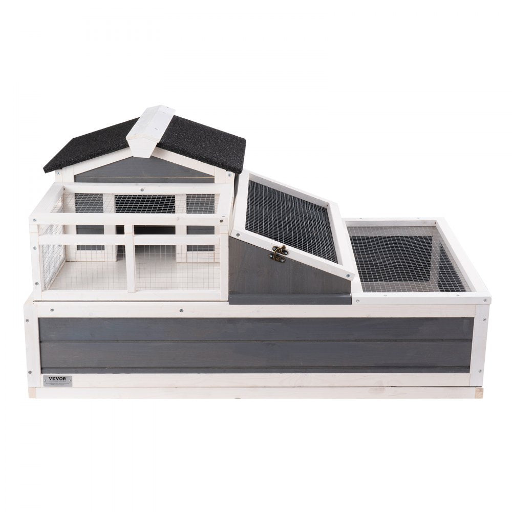 VEVOR 3-Room Tortoise House,Tortoise Habitat with Balcony & 2 Stories, Wooden Tortoise Enclosure Indoor & Outdoor with Ramp, Tray, Openable Roof, Large Reptile Cage, 44" x 25.6"x 24"