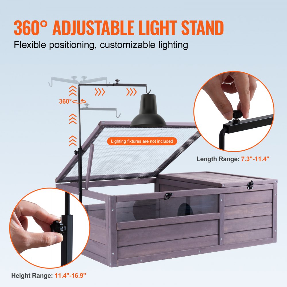 VEVOR Tortoise Habitat, Wooden Tortoise House Indoor & Outdoor, Tortoise Enclosure with Adjustable Lamp Holder, 2-Room Reptile Enclosure Small Animal Cage for Gecko, Lizard, Snake 38x24x13 inch
