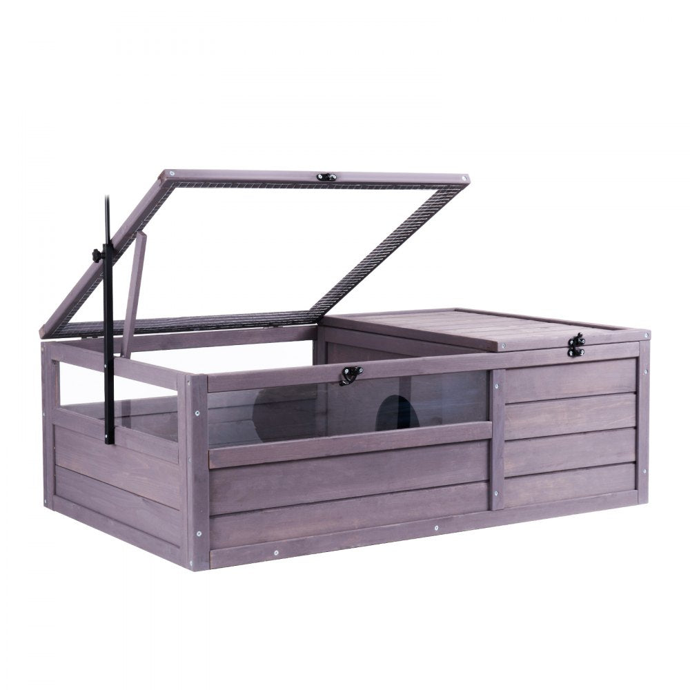 VEVOR Tortoise Habitat, Wooden Tortoise House Indoor & Outdoor, Tortoise Enclosure with Adjustable Lamp Holder, 2-Room Reptile Enclosure Small Animal Cage for Gecko, Lizard, Snake 38x24x13 inch