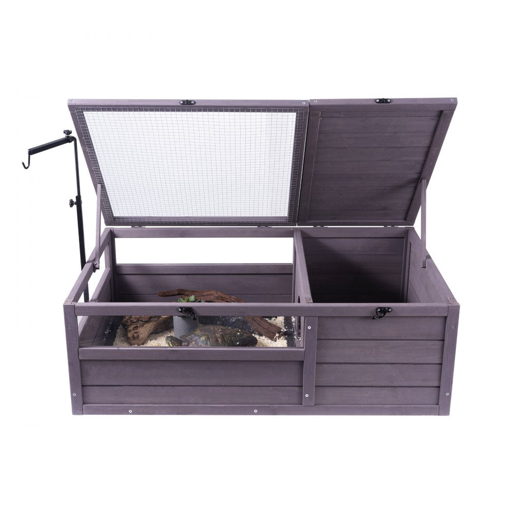 VEVOR Tortoise Habitat, Wooden Tortoise House Indoor & Outdoor, Tortoise Enclosure with Adjustable Lamp Holder, 2-Room Reptile Enclosure Small Animal Cage for Gecko, Lizard, Snake 38x24x13 inch