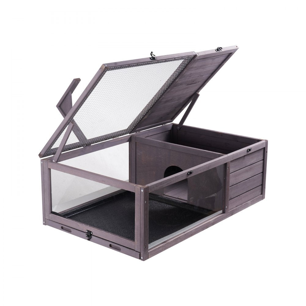 VEVOR Tortoise Habitat, Wooden Tortoise House Indoor & Outdoor, Tortoise Enclosure with Hanging Light Stand, 2-Room Reptile Enclosure Small Animal Cage for Gecko, Lizard, Snake 38 x24 x13 inch