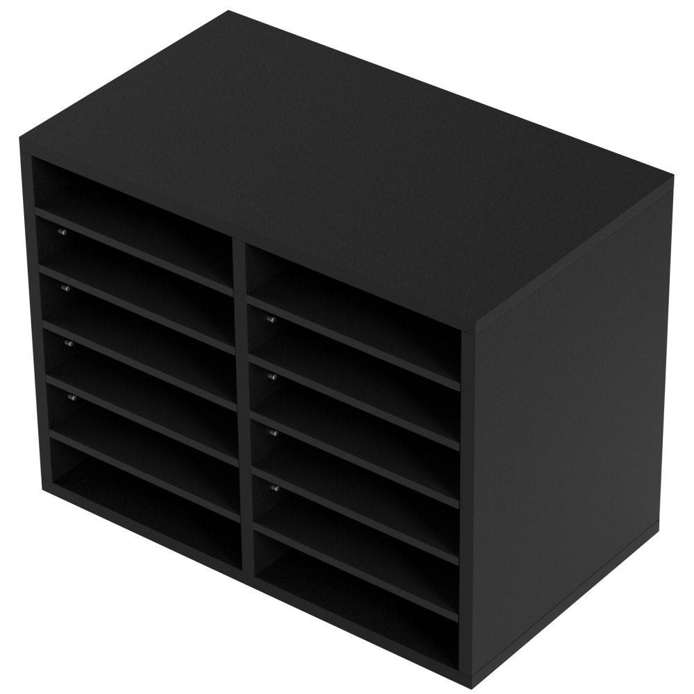 VEVOR Wood Literature Organizer, 12 Compartments, File Sorter with Removable Shelves, Mailboxes Slot for Office Home Classroom Mailrooms Organization, EPA Certified, Black