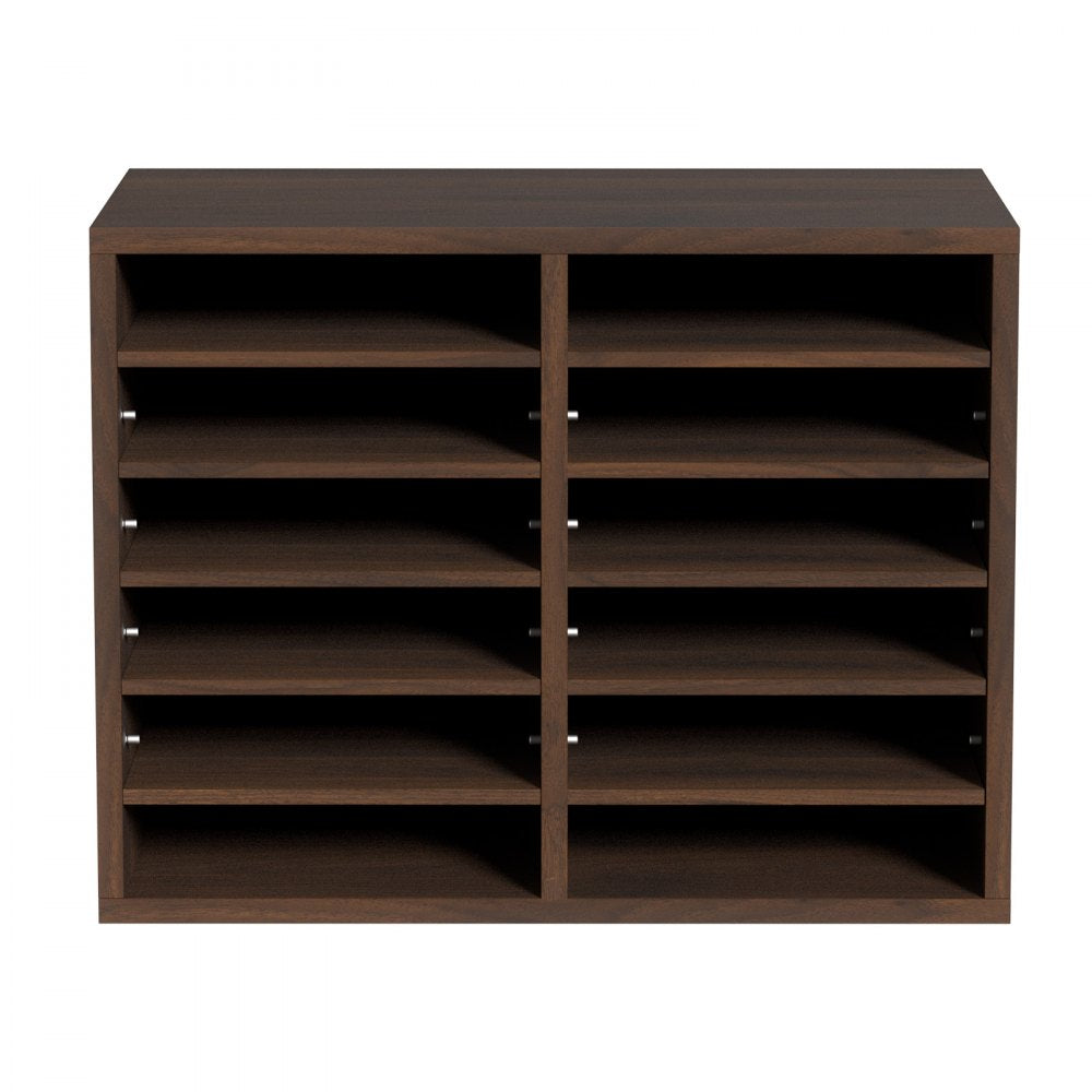 VEVOR Literature Organizers, 12 Compartments Office Mailbox with Adjustable Shelves, Wood Literature Sorter 20.4x12x16.1 inches for Office, Home, Classroom, Mailrooms Organization, EPA Certified Brown