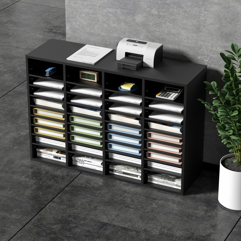 VEVOR Wood Literature Organizer, 36 Compartments, File Sorter with Removable Shelves, Mailboxes Slot for Office Home Classroom Mailrooms Organization, EPA Certified, Black