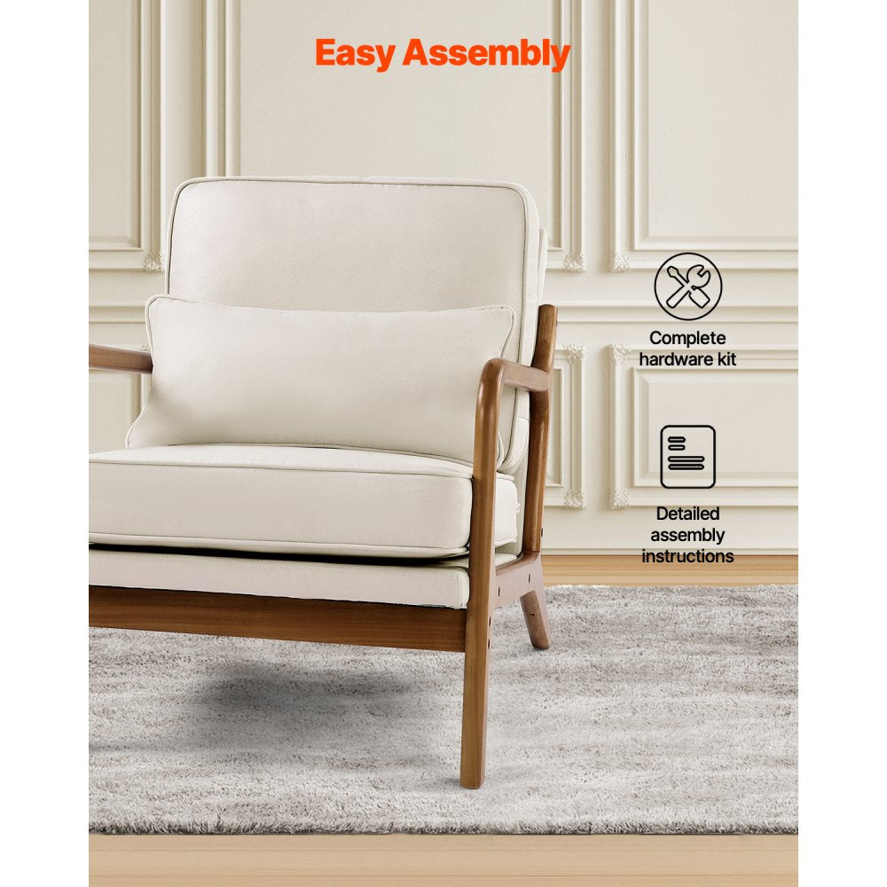 VEVOR Accent Chair, Mid Century Modern Armchair with Solid Wood Frame and Non-Slip Legs, Upholstered Leisure Chair with Linen Fabric and 5.7 in Thickened Cushion, for Living Room, Bedroom, Office