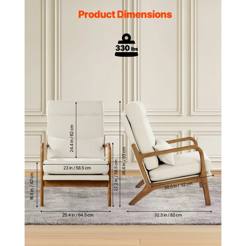 VEVOR Accent Chair, High Back Mid Century Modern Armchair with Solid Wood Frame and Non-Slip Legs, Upholstered Leisure Chair with Linen Fabric and 5.3 in Thickened Cushion, for Living Room, Bedroom