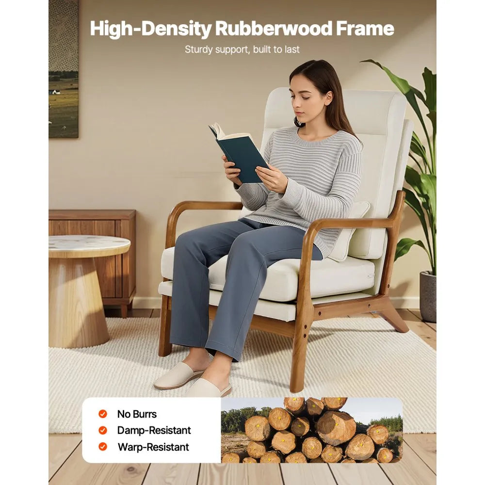 VEVOR Accent Chair, High Back Mid Century Modern Armchair with Solid Wood Frame and Non-Slip Legs, Upholstered Leisure Chair with Linen Fabric and 5.3 in Thickened Cushion, for Living Room, Bedroom