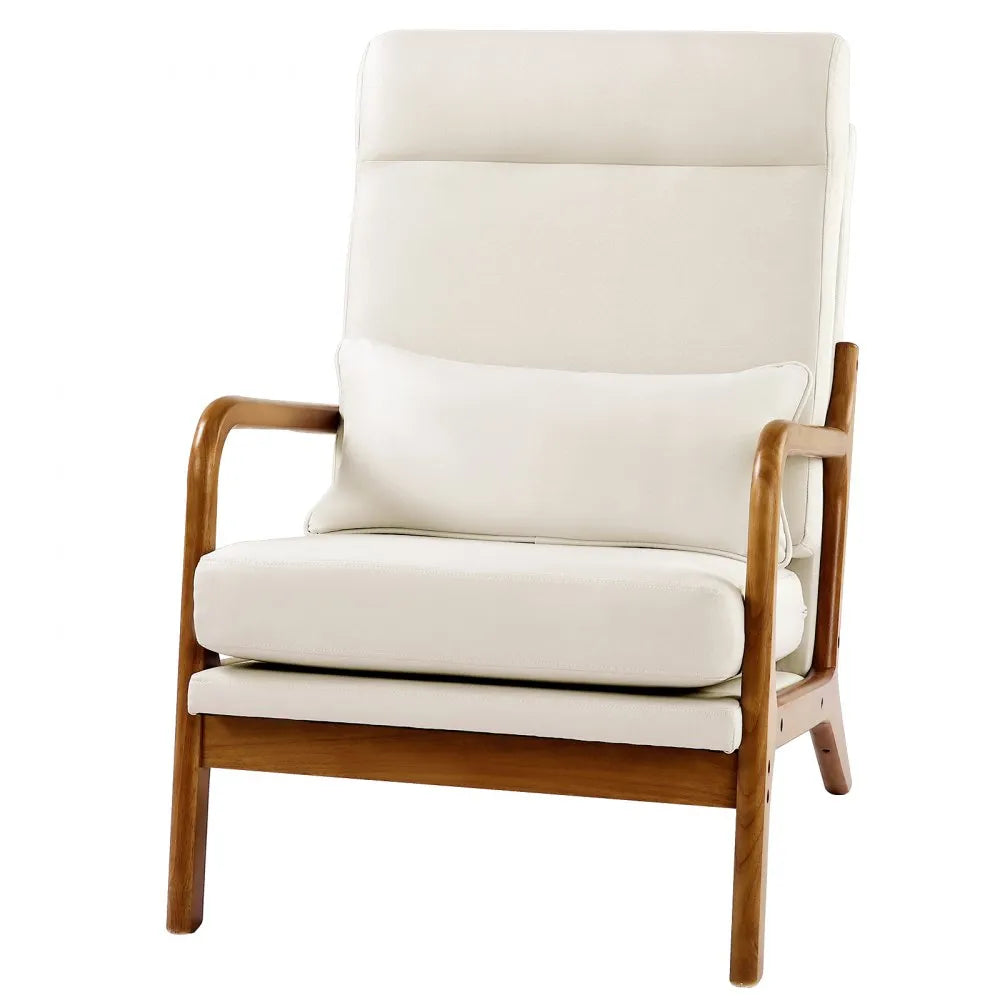 VEVOR Accent Chair, High Back Mid Century Modern Armchair with Solid Wood Frame and Non-Slip Legs, Upholstered Leisure Chair with Linen Fabric and 5.3 in Thickened Cushion, for Living Room, Bedroom