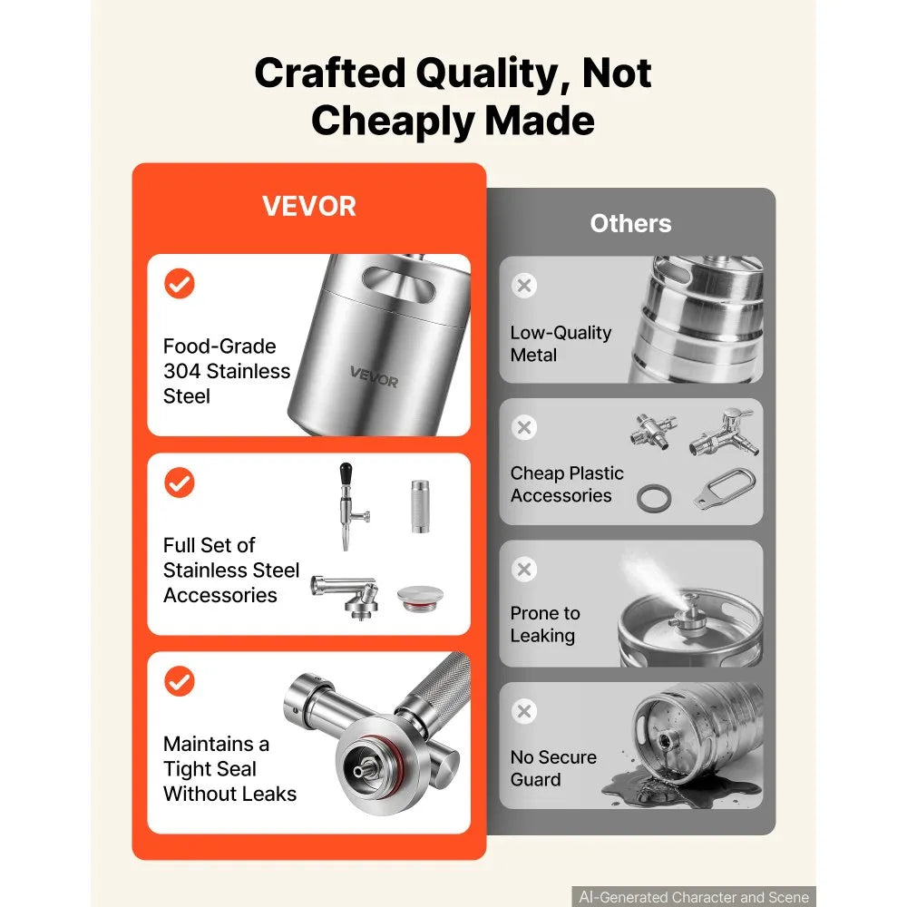 VEVOR Nitro Cold Brew Coffee Maker 135 oz Nitrogen Dispenser System, Home Brew Coffee Keg, Portable Nitrogen Infuser with Dispenser and Pressure Relieving Valve, Gift for Coffee Lovers
