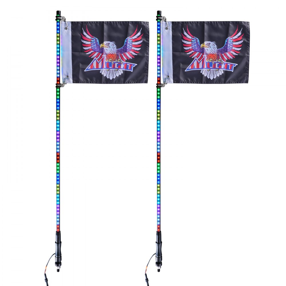 VEVOR 2 PCS 4 FT Whip Light, APP & RF Remote Control Led Whip Light, Waterproof RGB Chasing Lighted Whips with 4 Flags, for UTVs, ATVs, Motorcycles, RZR, Can-am, Trucks, Off-road, Go-karts