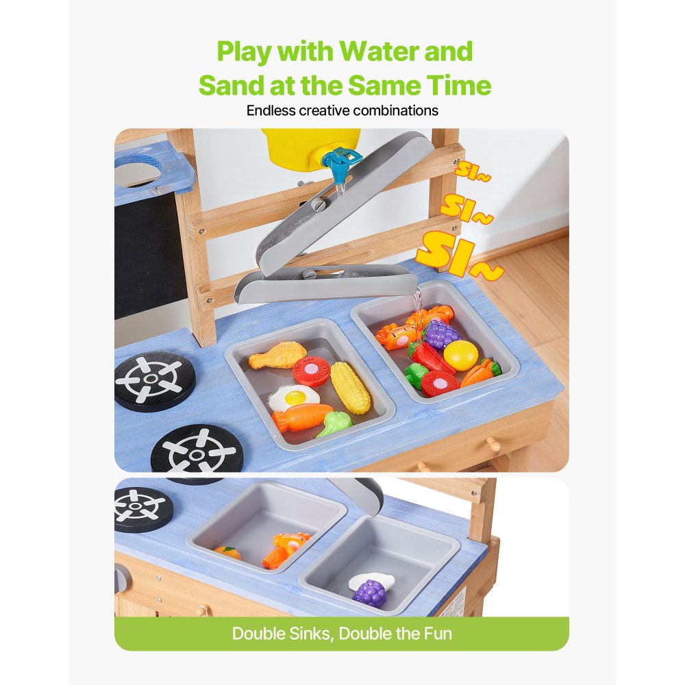 VEVOR Mud Kitchen, Outdoor Mud Kitchen for Kids, Wood Outdoor Play Kitchens with Stoves, Hooks, Sinks, Planting Shovels, Spatulas, Handle, Cookware Pots and Accessories, Play with Water and Sand