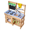 VEVOR Mud Kitchen, Outdoor Mud Kitchen for Kids, Wood Outdoor Play Kitchens with Stoves, Hooks, Sinks, Planting Shovels, Spatulas, Handle, Cookware Pots and Accessories, Play with Water and Sand