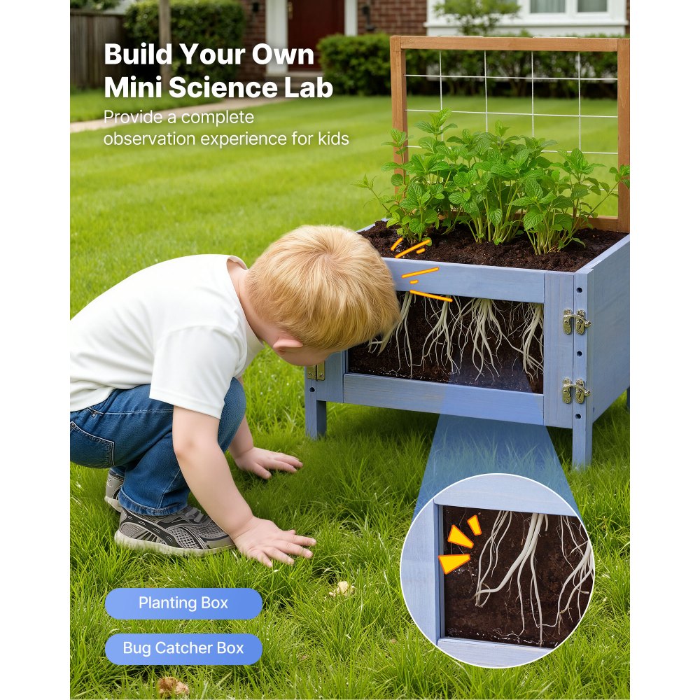 VEVOR Mud Kitchen, Outdoor Mud Kitchen for Kids, Wood Outdoor Play Kitchens with Planting Box, Critter Catcher Container, Tank, Sink, Cookware Pots and Accessories, Wooden Play Kitchens for Lawn, Yard