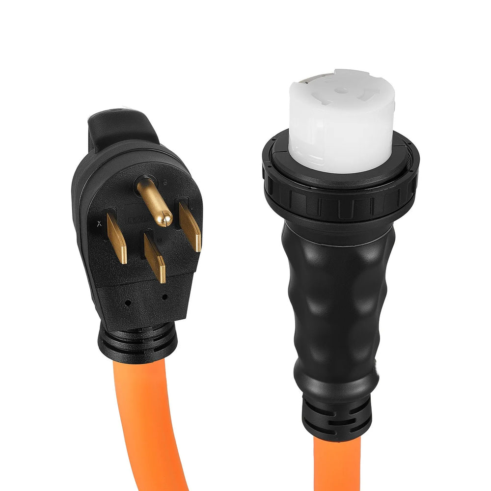 VEVOR 50 Amp Generator Cord, 30 Feet, 125/250V RV Power Cord NEMA 14-50P to SS2-50R with Twist Lock, Grip Handle, Heavy Duty 6AWG/3 + 8AWG/1 Generator Cable, for RV Camper Generator to House, Orange