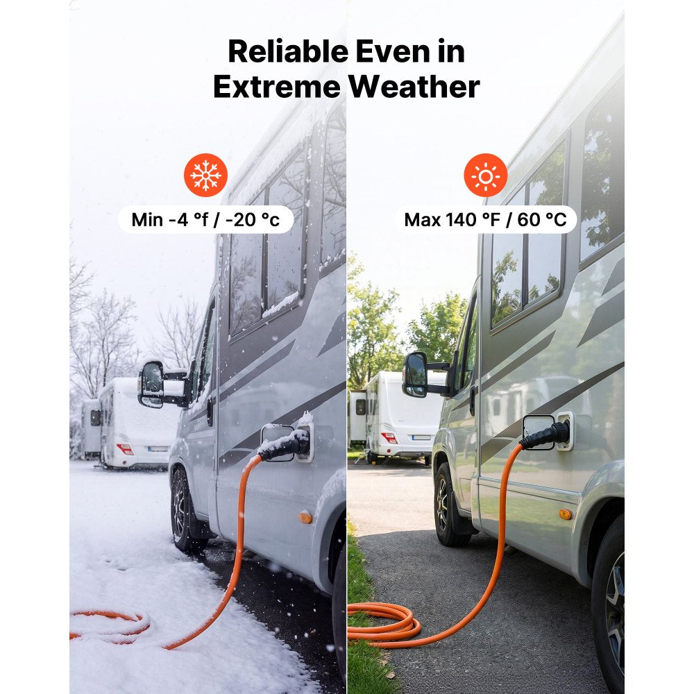 VEVOR 50 Amp Generator Cord, 50 Feet, 125/250V RV Power Cord NEMA 14-50P to SS2-50R with Twist Lock, Grip Handle, Heavy Duty 6AWG/3 + 8AWG/1 Generator Cable, for RV Camper Generator to House, Orange