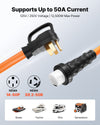 VEVOR 50 Amp Generator Cord, 50 Feet, 125/250V RV Power Cord NEMA 14-50P to SS2-50R with Twist Lock, Grip Handle, Heavy Duty 6AWG/3 + 8AWG/1 Generator Cable, for RV Camper Generator to House, Orange