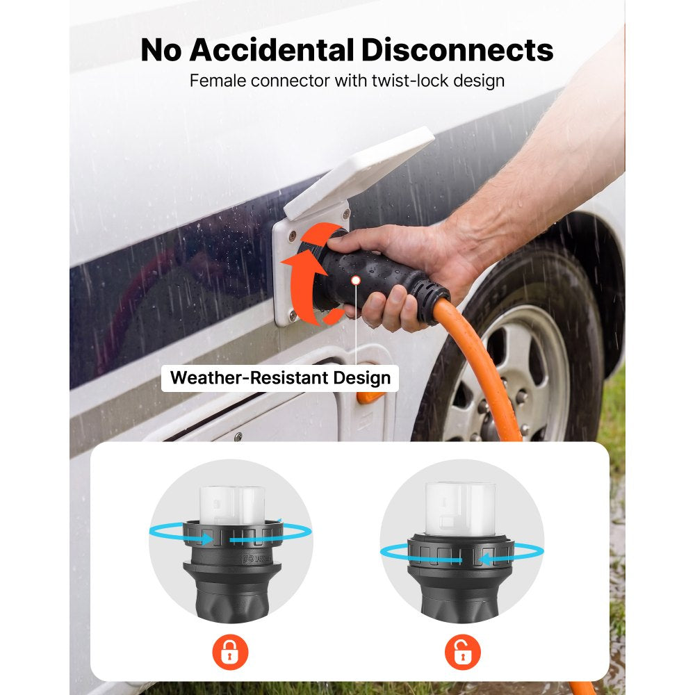 VEVOR 50 Amp Generator Cord, 25 Feet, 125/250V RV Power Cord NEMA 14-50P to SS2-50R with Twist Lock, Grip Handle, Heavy Duty 6AWG/3 + 8AWG/1 Generator Cable, for RV Camper Generator to House, Orange