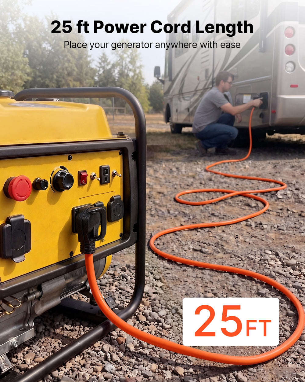VEVOR 50 Amp Generator Cord, 25 Feet, 125/250V RV Power Cord NEMA 14-50P to SS2-50R with Twist Lock, Grip Handle, Heavy Duty 6AWG/3 + 8AWG/1 Generator Cable, for RV Camper Generator to House, Orange