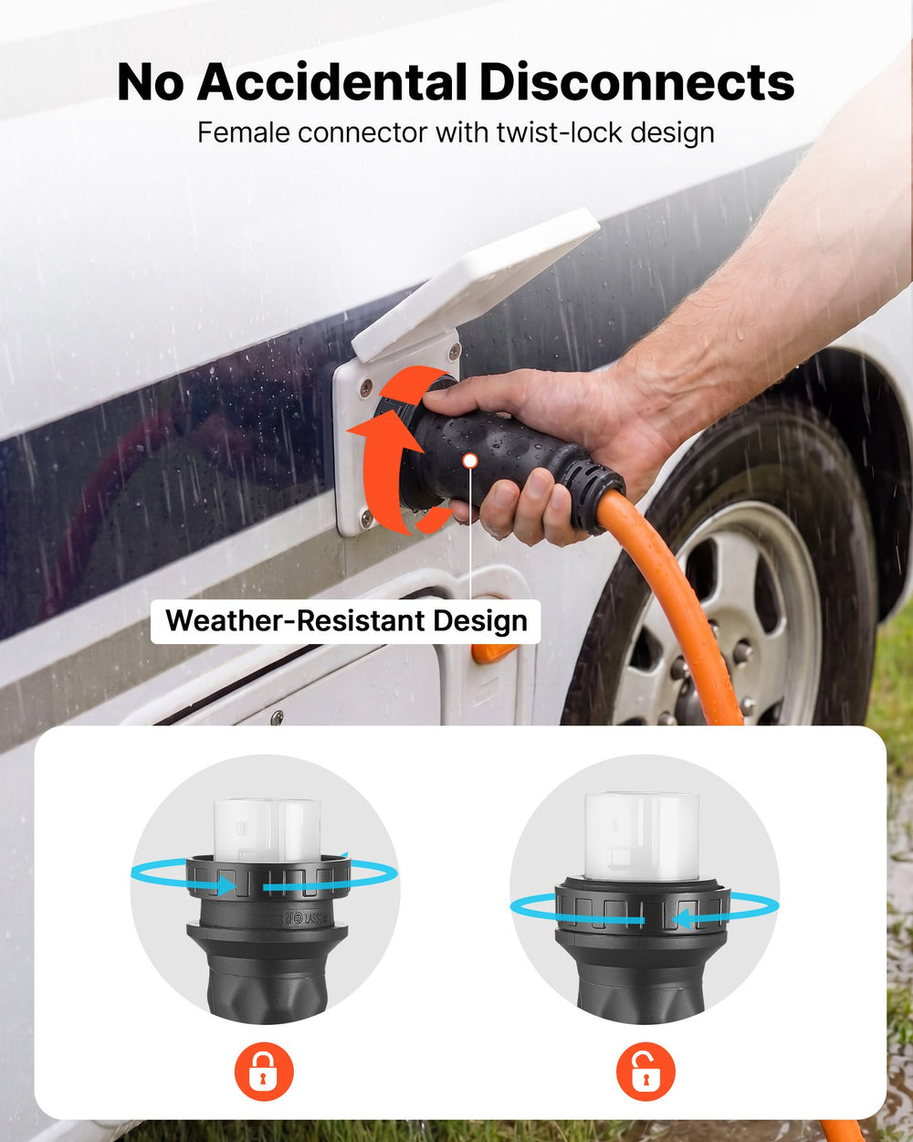 VEVOR 50 Amp Generator Cord, 25 Feet, 125/250V RV Power Cord NEMA 14-50P to SS2-50R with Twist Lock, Grip Handle, Heavy Duty 6AWG/3 + 8AWG/1 Generator Cable, for RV Camper Generator to House, Orange