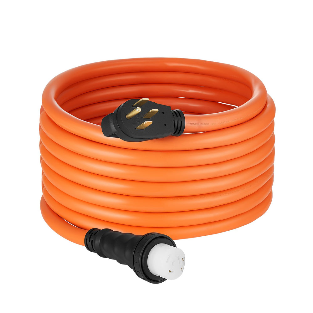 VEVOR 50 Amp Generator Cord, 25 Feet, 125/250V RV Power Cord NEMA 14-50P to SS2-50R with Twist Lock, Grip Handle, Heavy Duty 6AWG/3 + 8AWG/1 Generator Cable, for RV Camper Generator to House, Orange