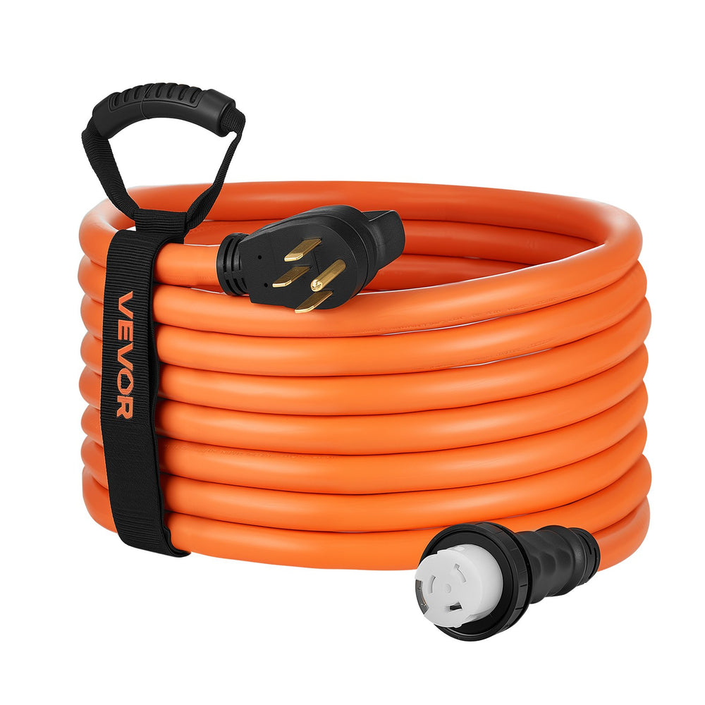 VEVOR 50 Amp Generator Cord, 25 Feet, 125/250V RV Power Cord NEMA 14-50P to SS2-50R with Twist Lock, Grip Handle, Heavy Duty 6AWG/3 + 8AWG/1 Generator Cable, for RV Camper Generator to House, Orange