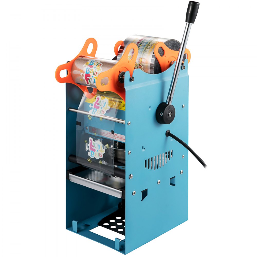VEVOR Manual Tea Cup Sealer Machine, 300-500 Cup/h Manual Boba Tea Sealer Machine, Blue Boba Tea Sealing Machine, 90/95mm Cup Diameter Cup Sealing Machine with Heating Technology for Bubble Milk Tea