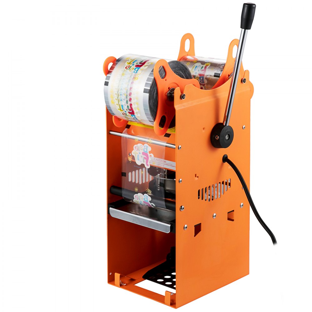 VEVOR Manual Tea Cup Sealer Machine, 300-500 Cup/h Manual Boba Tea Sealer Machine, Orange, 90/95mm Cup Diameter Cup Sealing Machine with Heating Technology for Bubble Milk Tea
